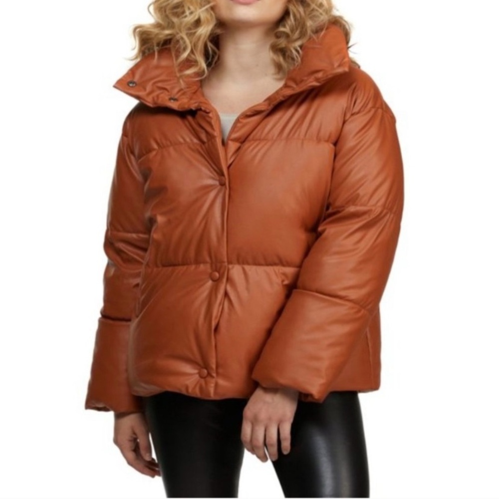 NVLT - Faux Leather Brown Puffer Coat - Size Small